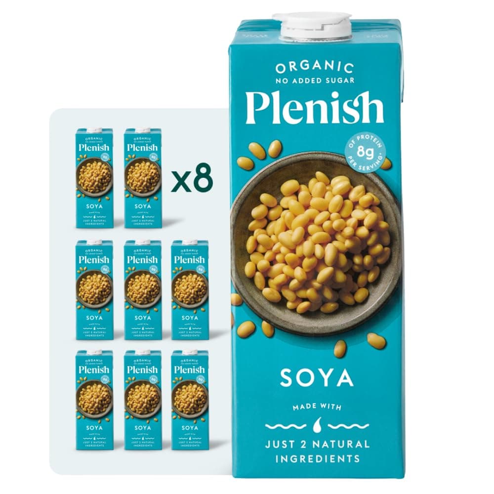Plenish Organic Unsweetened Soya Milk 1L (pack of 8)