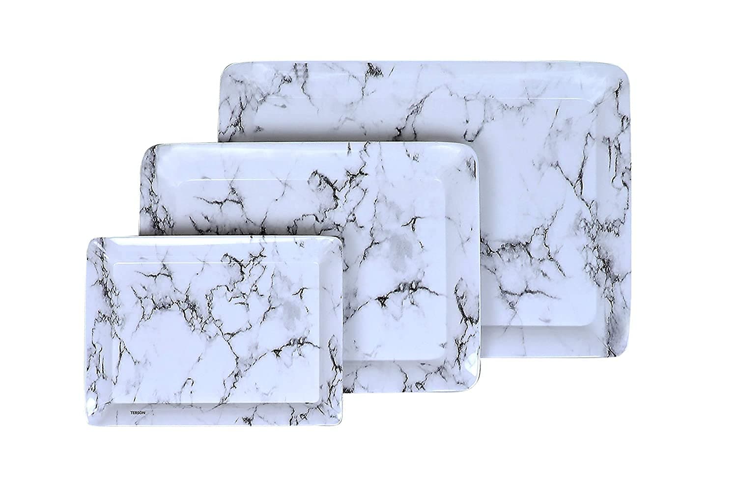 Marble Printed Black Melamine Serving Rectangular Tray For Kitchen, Dining, Serving And Desk Tray Set (Small, Medium, Large) -Pack Of 3