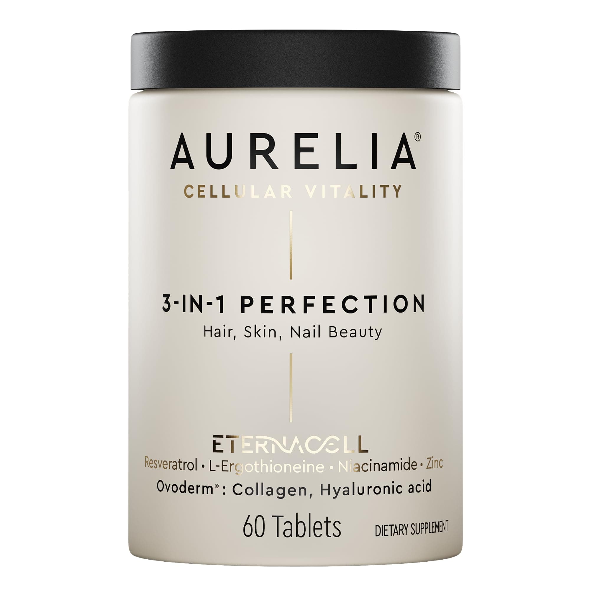 AURELIA 3-in-1 Perfection | Advanced Cellular Anti-Aging Supplement | Boost Collagen Production & Strengthen Hair, Skin, Nails | with Zinc, Resveratrol, Niacinamide & Ergothioneine