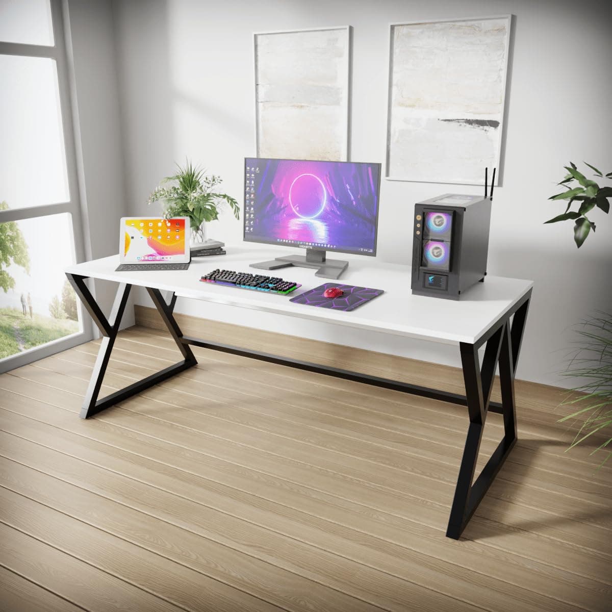 Daffodil Computer Table in Engineered Wood with Flat Surface, Multi-Usage Laptop Desk & Home Office, Desk Sturdy Gaming Table (White, Large)