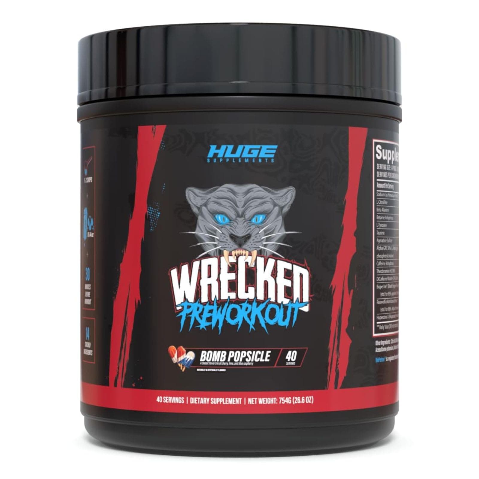 Wrecked Pre Workout Powder, Advanced Formula, Boosts Energy, Focus, Pumps & Performance, 10g L-Citrulline, 6.4g Beta Alanine, 5g Tyrosine, 1g Alpha GPC, 375mg Fast-Acting Caffeine & More (40 Servings)