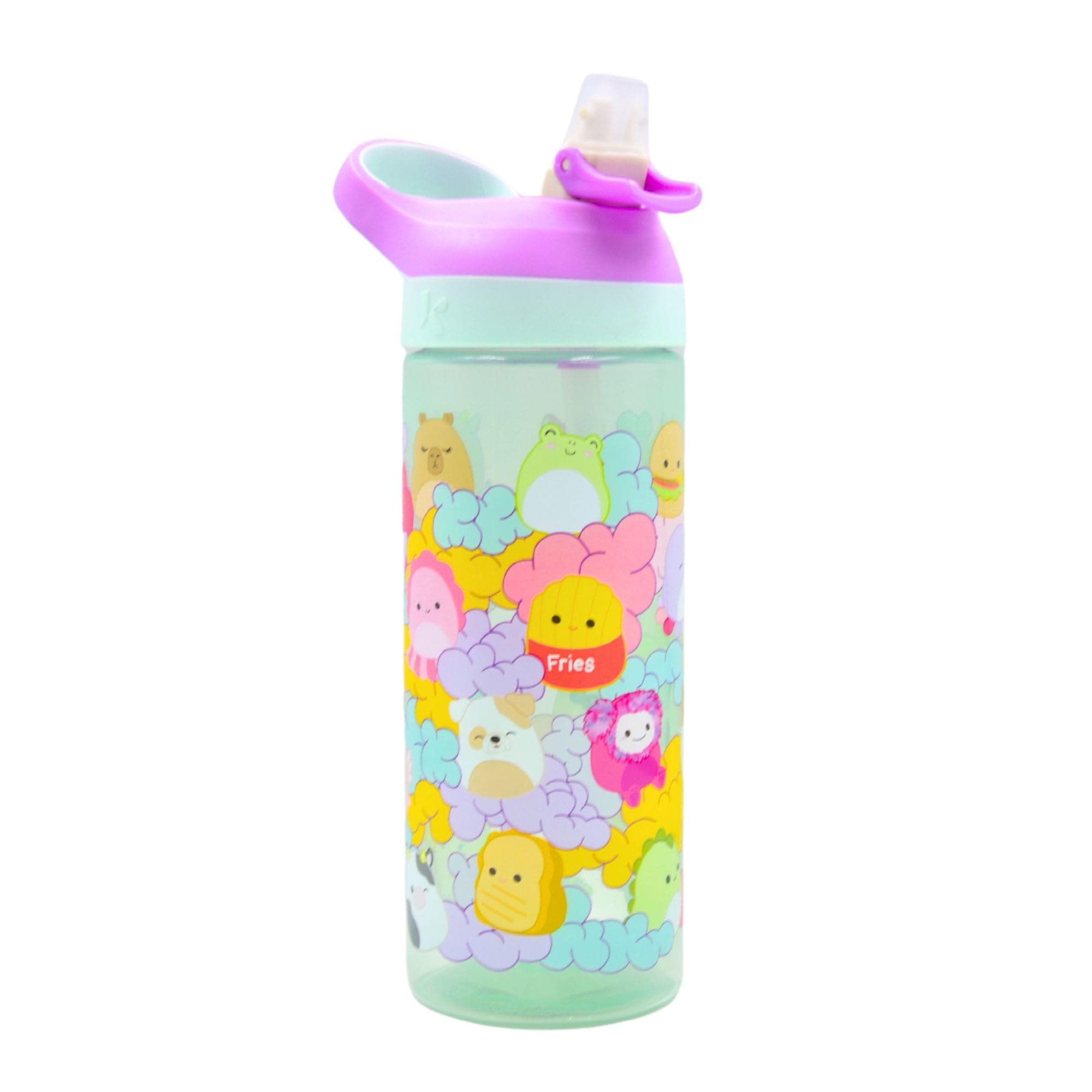 Squishmallows Drinks Bottle 600ml Reusable Water Bottle with Carry Loop | Removable straw & spill Proof | BPA free Plastic Bottle- Best Gift for Squishmallows Fans