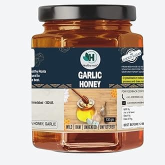 Healthy roots Garlic Honey-100% Natural, Pure & Unprocessed-with Crushed Garlic -Boosts Immunity- 130gm