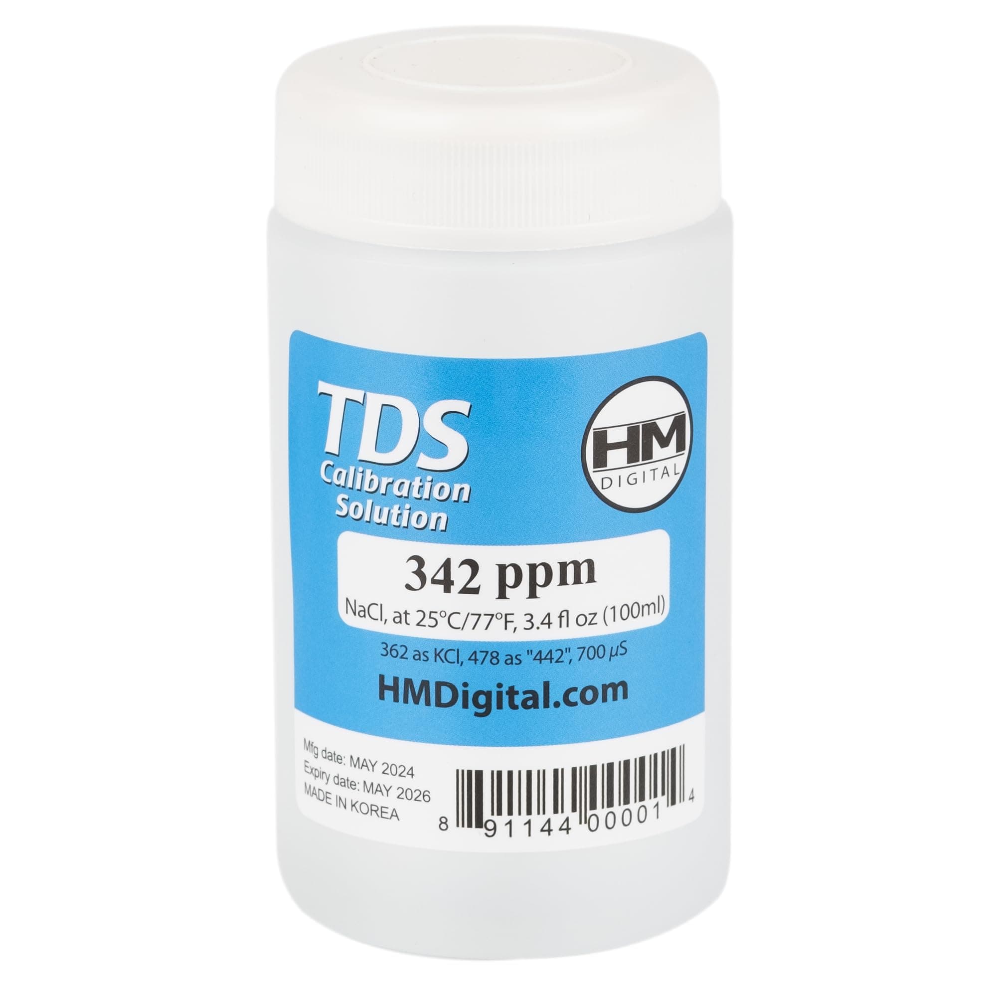 C342 TDS and EC Calibration Solution, 342 ppm (NaCl), 90 ml Volume, Transparent/Blue
