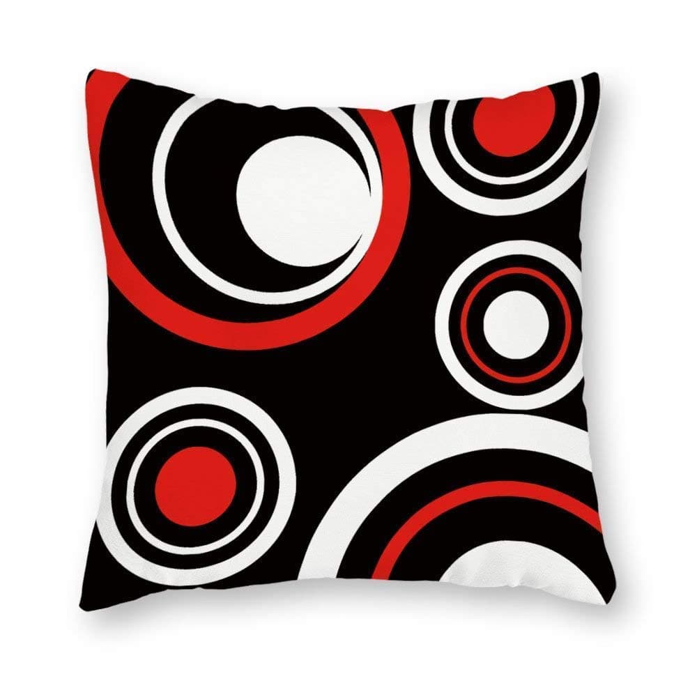 DKISEE Black White and Red Circle Pattern Decorative Cushion Cover Pillowcase for Sofa Couch Chair Seat 18" 18"