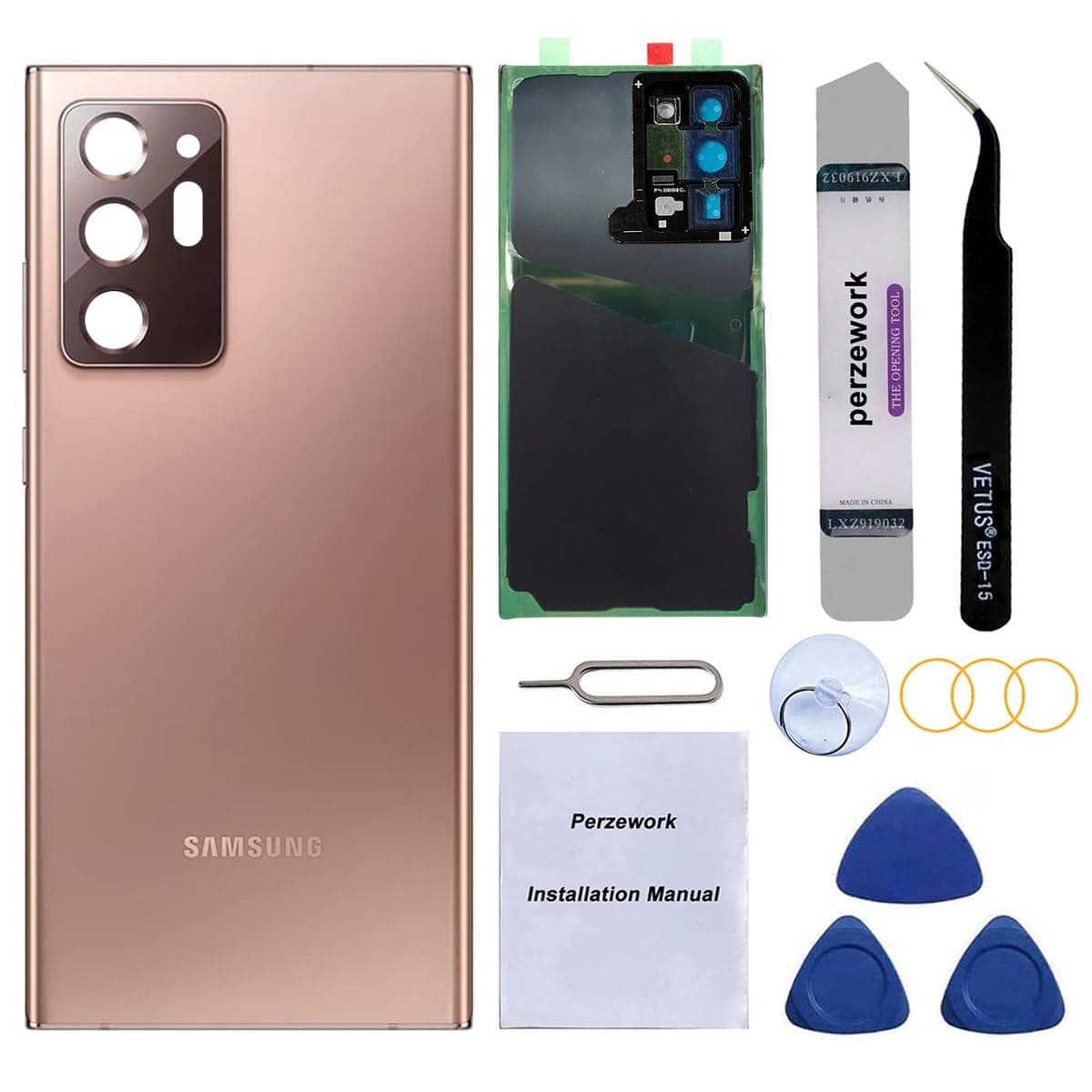 Rear Cover Back Glass Replacement for Samsung Galaxy Note 20 Ultra 6.9 inches 5G with Reparing Toolkit and Pre-Installed Adhesive (Mystic Bronze)