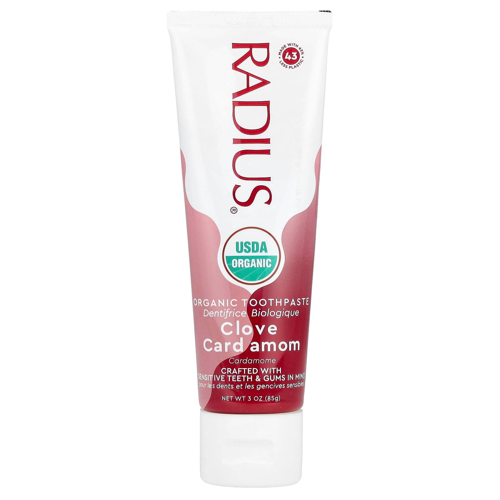 Radius USDA Organic Gel Toothpaste, Non Toxic, Designed to Improve Gum Health and Reduce the Risk Gum Disease, Red, Clove Cardamom, 3 Ounce (Pack of 1)
