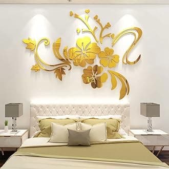 Flower Mirror Wall Art - 3D Wall Decals for Living Room, Office & Bedroom (Golden, L59 * 78 inch)
