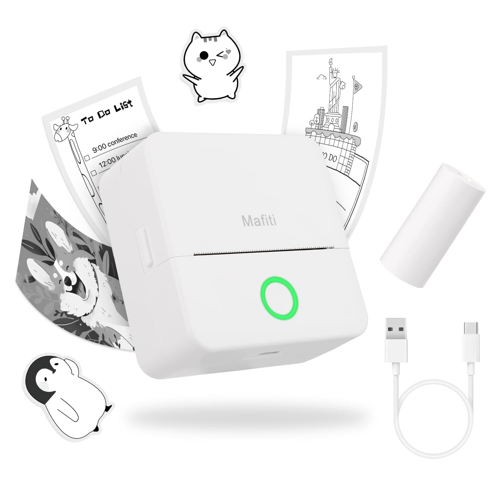 mafiti Mini Bluetooth Inkless Thermal Photo Printer,Compatible with iOS Android for Learning Assistance Picture Office Receipt Label Note Fun, Work, Journal