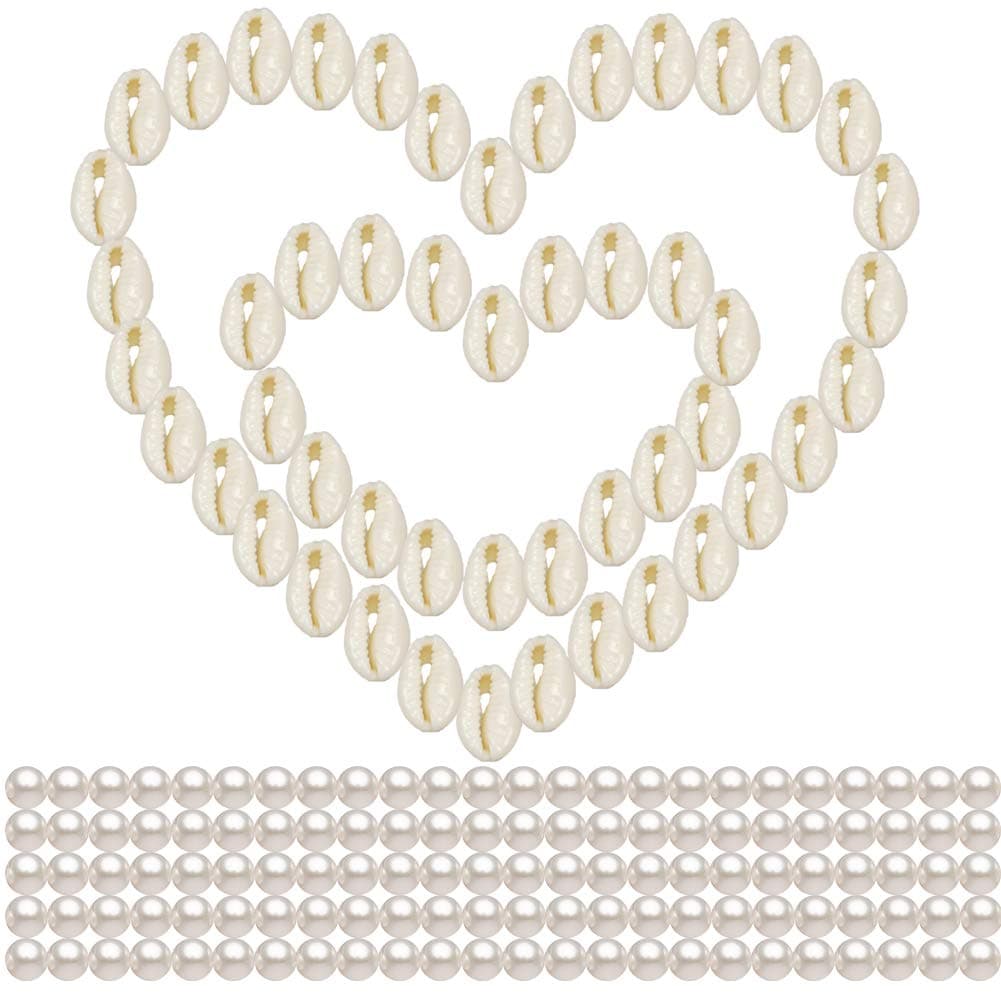 170 Pieces Shell Beads Natural Spiral Shell Beads Sea Shells Cowrie Beads with White Round Pearl Beads