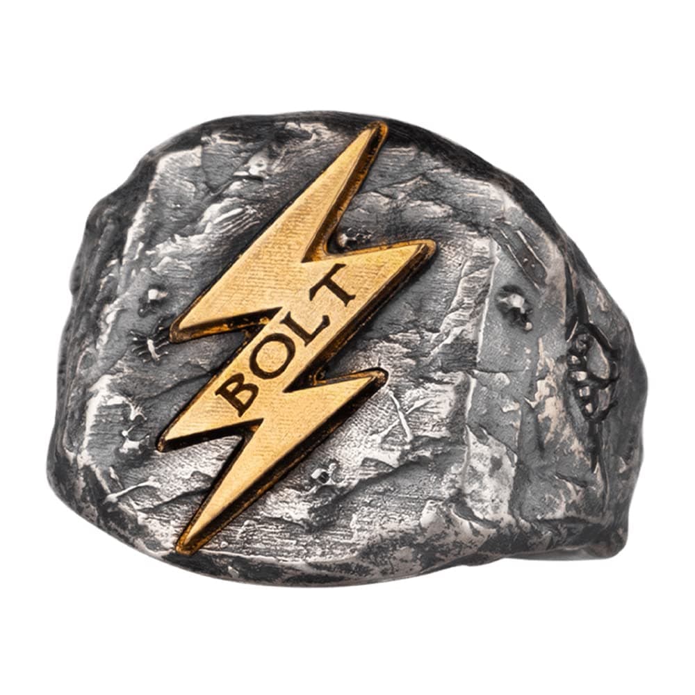 ForFoxTwo Tone 925 Sterling Silver Flash Lightning Bolt Ring Golden Zeus Thunderbolt Ring for Men Open Adjustable