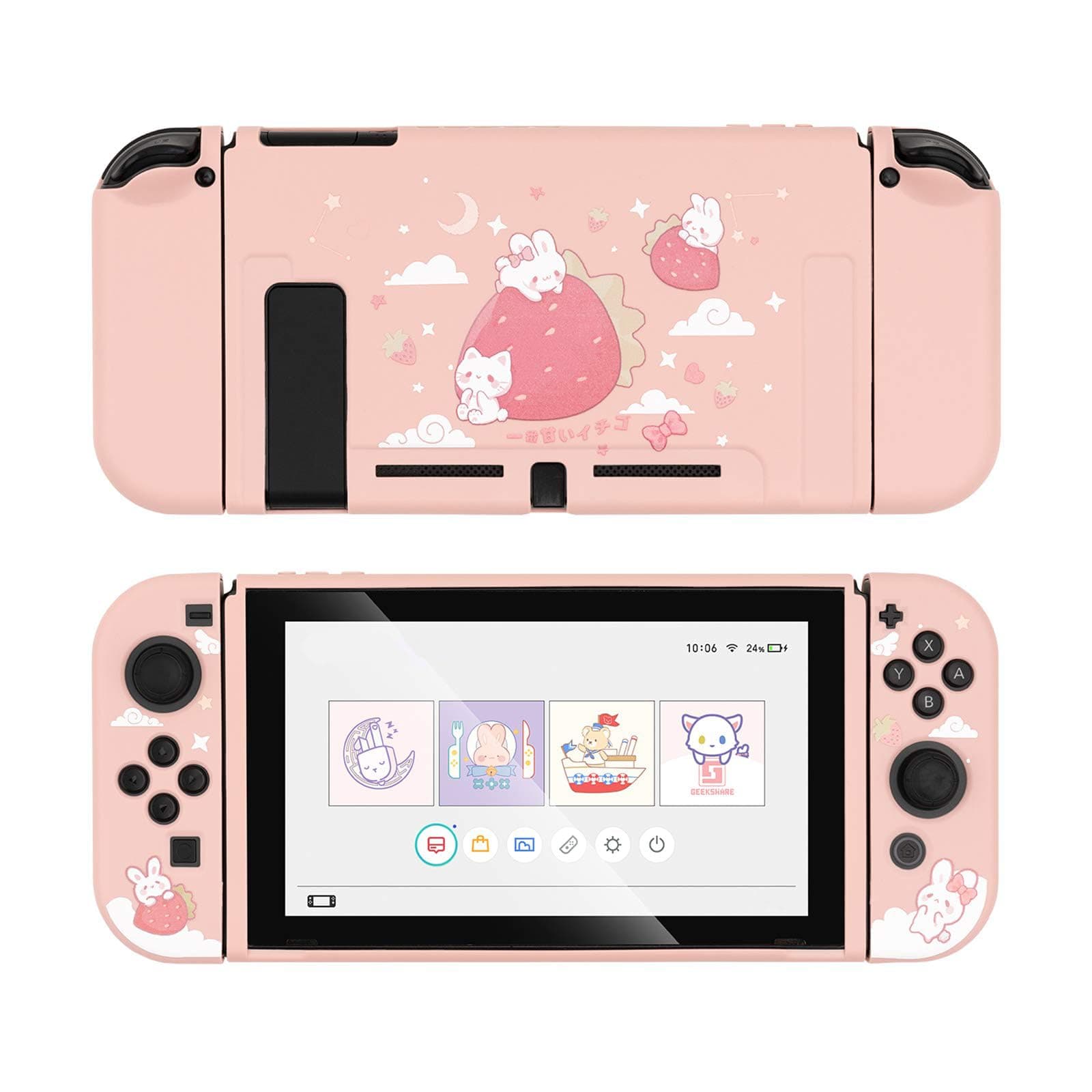 GeekShare Protective Case for Switch, Soft TPU Slim Case Cover Compatible with Nintendo Switch Console and Joy Con (Strawberry Bunny)