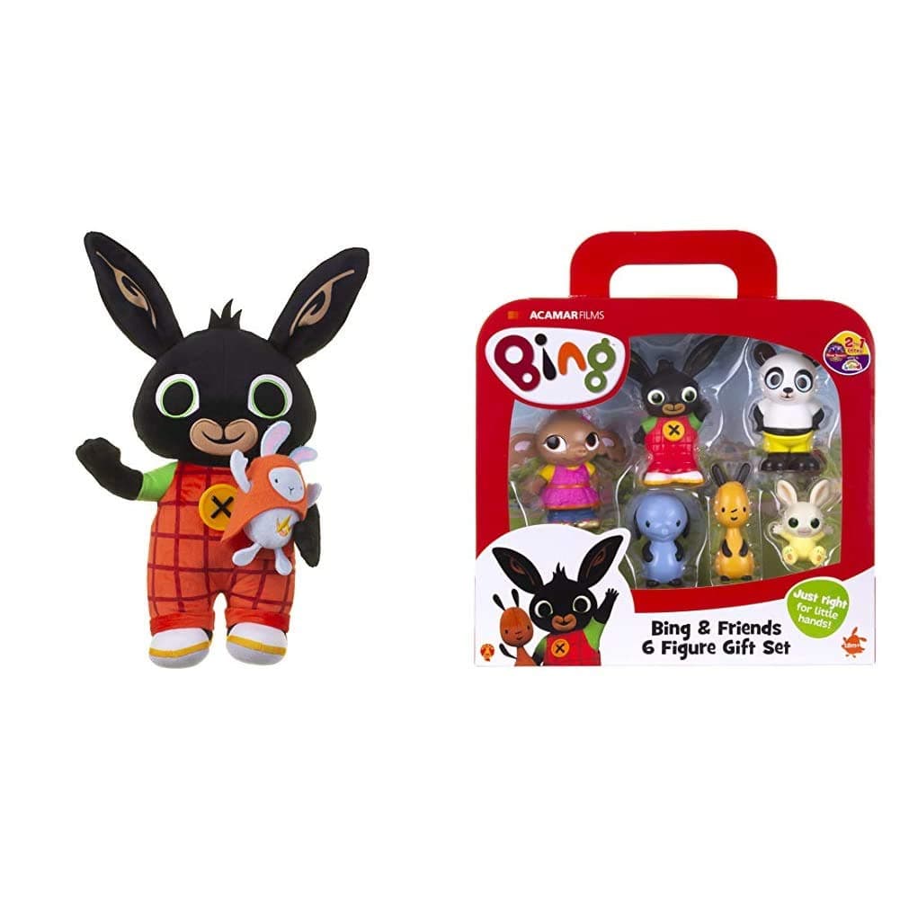 Light Up Talking Bing Soft Toy with Hoppity, 36cm & Bing 3519 & Friends 6 Figure Gift, Set