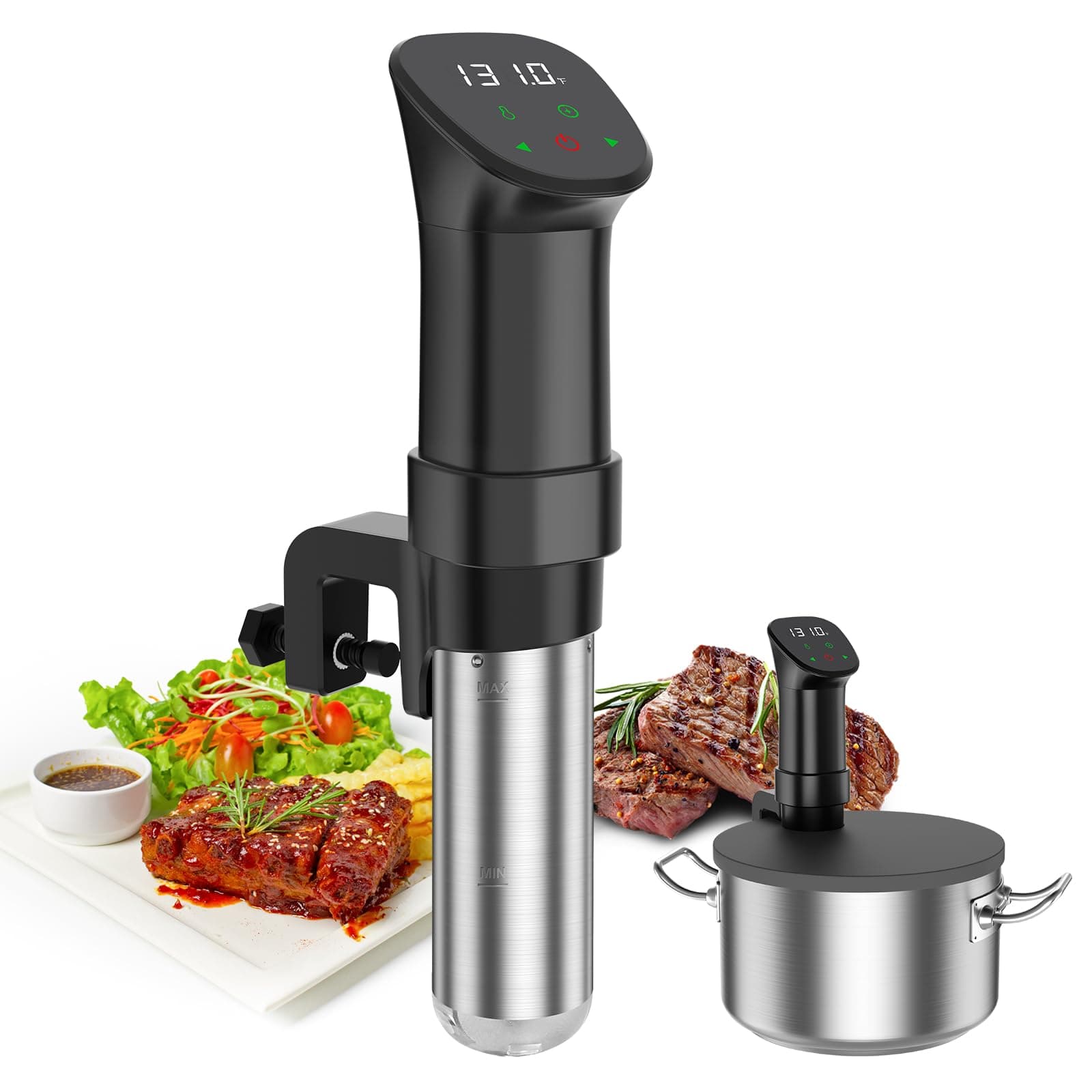 Sous Vide Machine-Suvee- Sous Vide Kit with Lid, Recipes-1000W Fast Heating Immersion Circulator/Precise Temperature and Timer/Digital Touch Screen, Stainless Steel (Pad