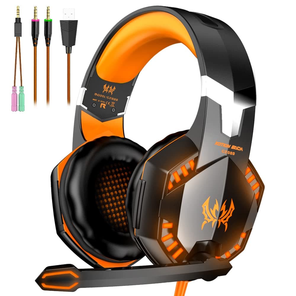 VersionTech Comfortable Stereo Gaming Headset Over-Ear Headphones with Microphone, LED lights, Volume Control for Mac PC Computer Game(incompatible with PS3 PS4 Xbox one Xbox 360) - Orange