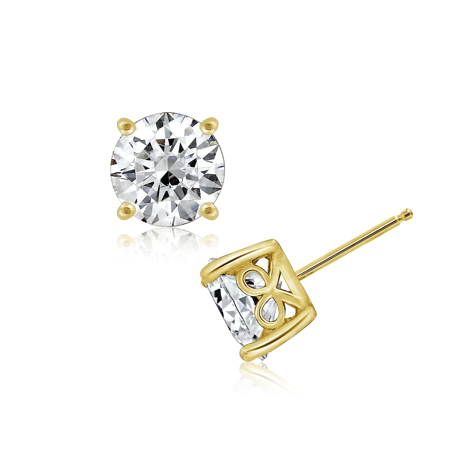 Amazon Collection Yellow Gold Plated Sterling Silver Stud Earrings set with Round Cut Infinite Elements Cubic Zirconia (5 cttw)