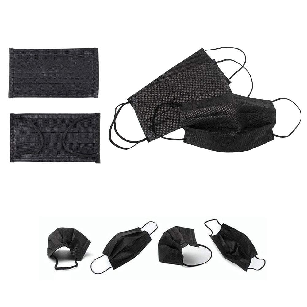 50 Pcs 3-Ply Disposable Earloop Face Masks Dust Filter Mouth Cover (Black)