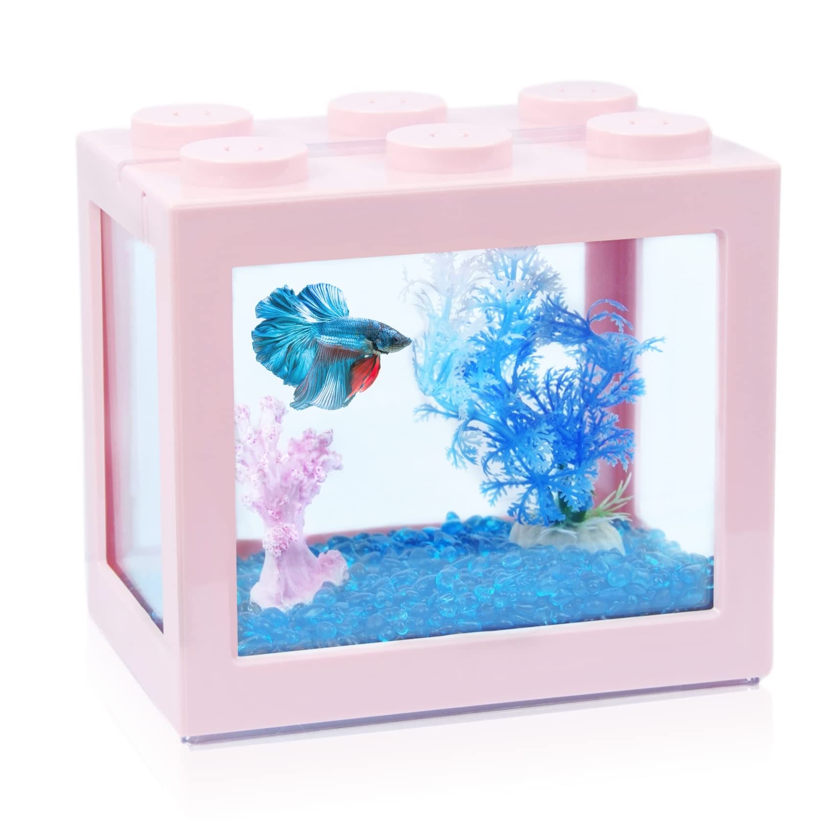Small Betta Fish Tank, Stackable Mini Fish Tank Aquarium Tank Kit, 3/5 Gallon Rectangular Fish Bowl with Aquarium Gravel Decoration, Tiny Cube Tank for Seaweed Balls Sea Monkeys