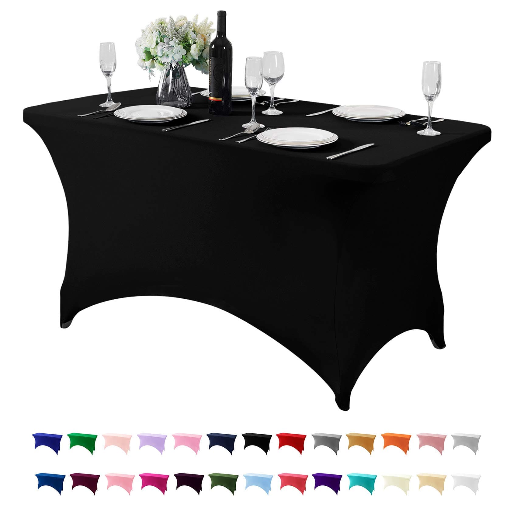 Spandex Table Cover for 4FT or 6ft or 8ft Table Universal Fitted Stretch Tablecloth for Party, Banquet, Wedding and Events-Black