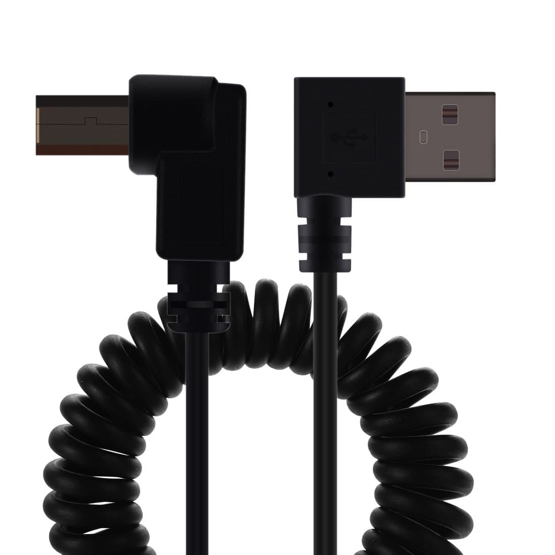 LOKEKE Coiled USB 2.0 Type A Male Right Angle to B Male Cable Right Angle for HP, Canon, Lexmark, Epson, Dell, Xerox, Samsung (Coiled USB 2.0 Type A Male)