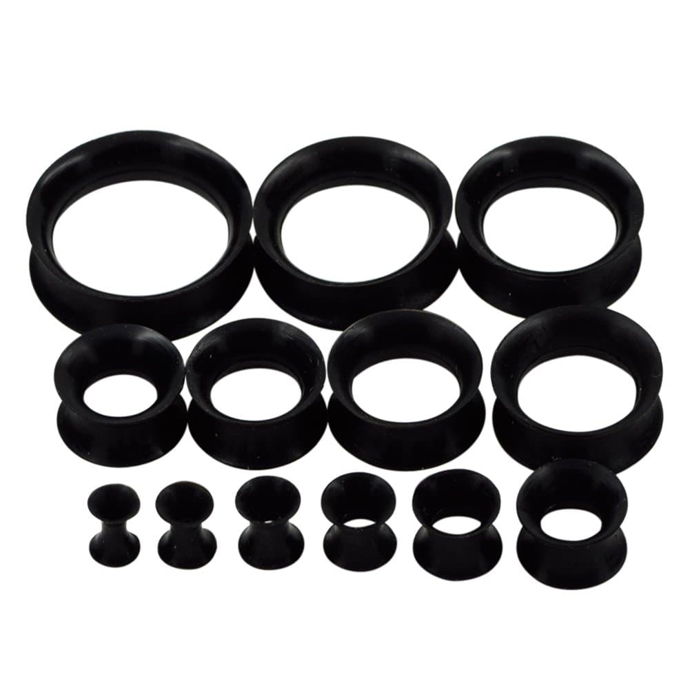 26pcs 8G-1" Thin Thick Silicone Hollow Flexible Soft Ear Tunnels Kit Stretching Set