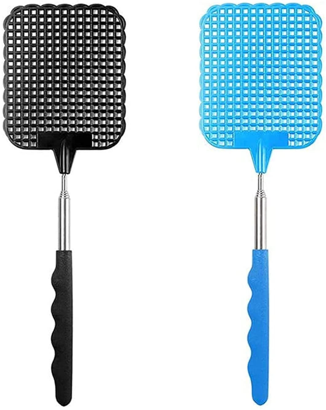 Fly Swatter, 2 Pack Extendable Fly Swatter, Strong Manual Fly Swats (Blue + Black)
