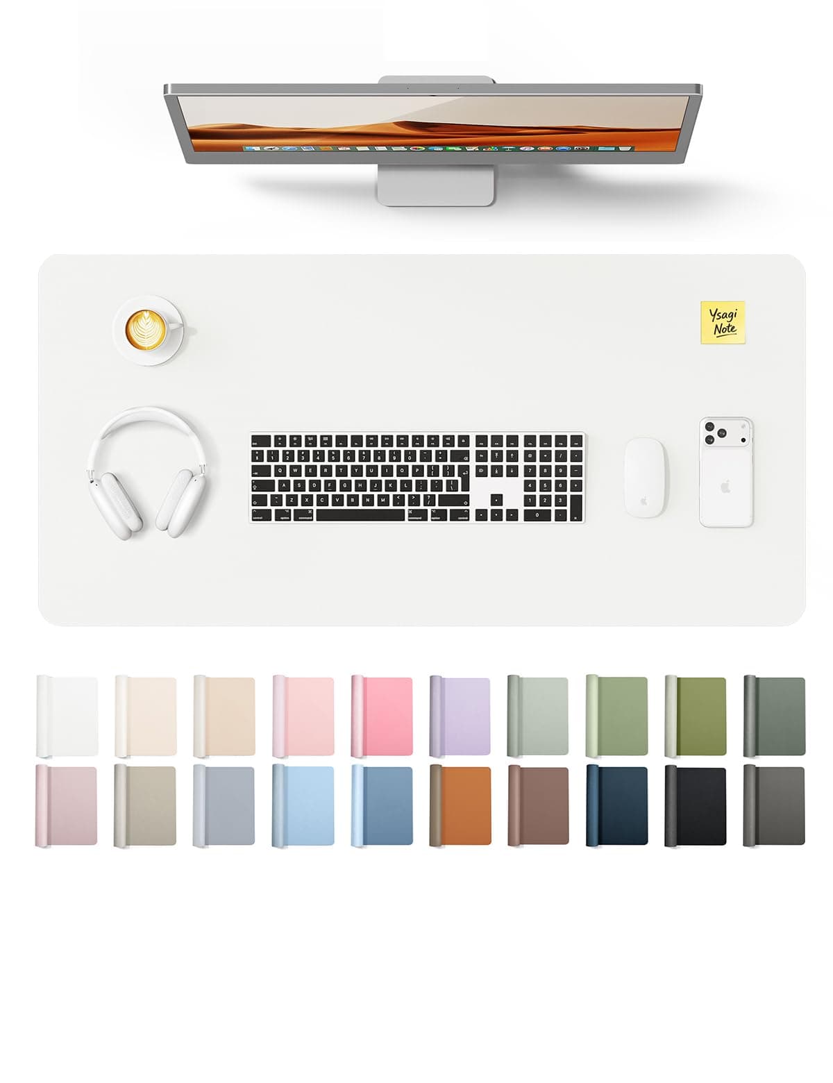 YSAGi Leather Desk Pad Protector, Office Desk Mat, Large Mouse Pad, Non-Slip PU Leather Desk Blotter, Laptop Desk Pad, Waterproof Desk Writing Pad for Office and Home (31.5" x 15.8", White)