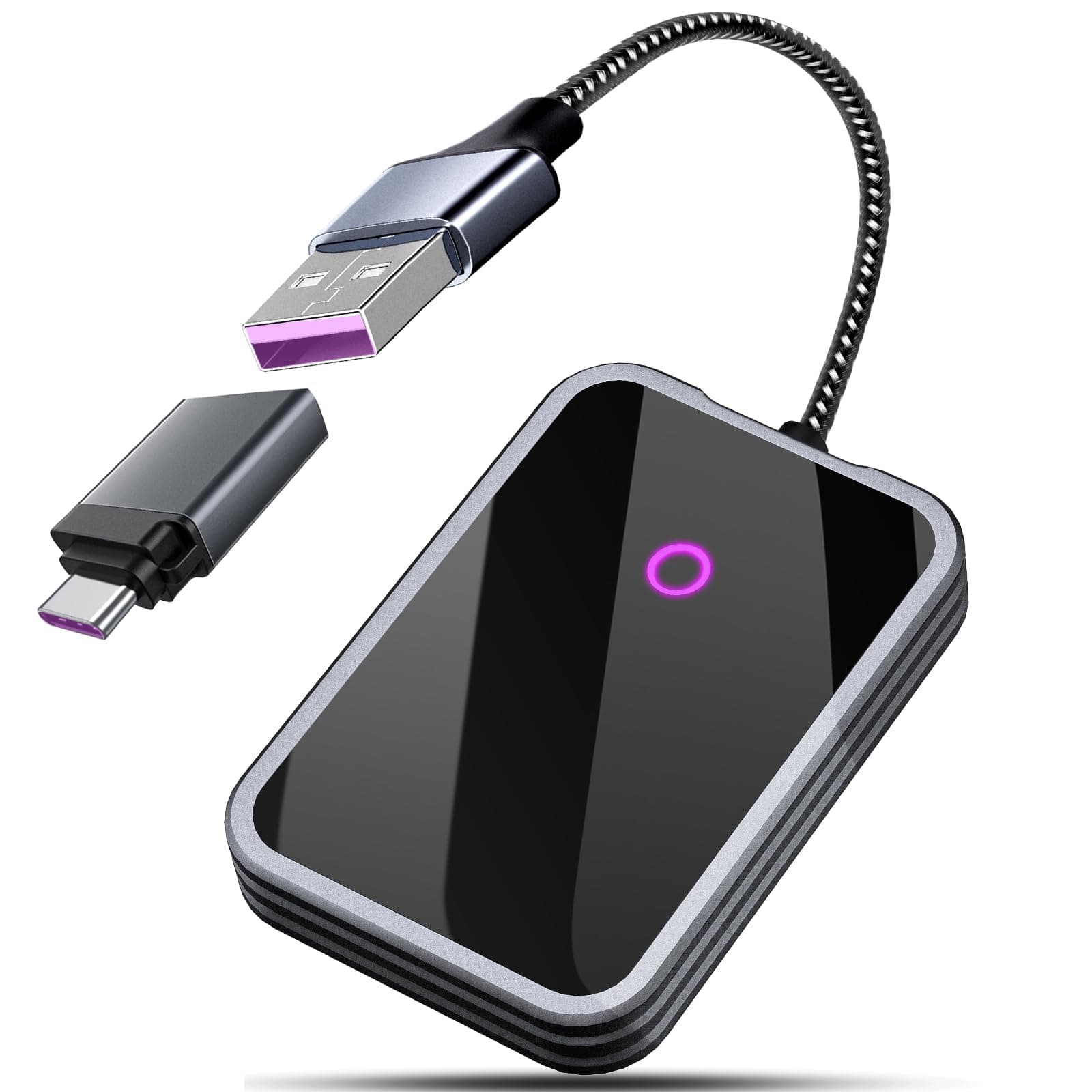 Carplay Wireless Adapter for Android & iOS Device, Converts Wired to Wireless Carplay Adapter Cars 2015+, Bluetooth Carplay Dongle with USB A/C Port to iOS 10+ Android 10.0+ (Ash Gray)