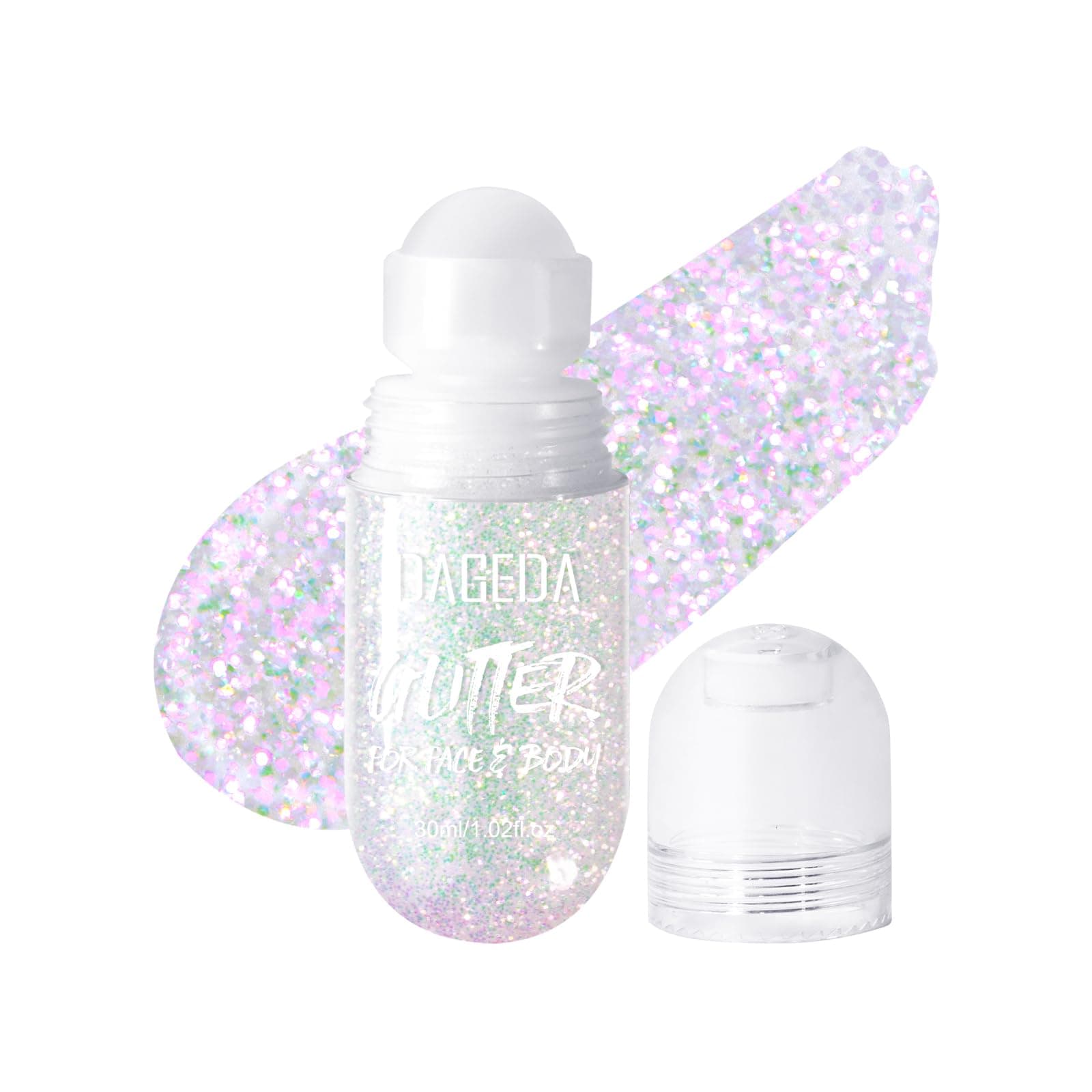 Body Glitter Gel, Roll-on Face Glitter for Mermaid Makeup Festival Rave Accessories, Holographic Hair Glitter Gel,Body Shimmer Halloween Makeup for Rave Party (Sparkling Pink)