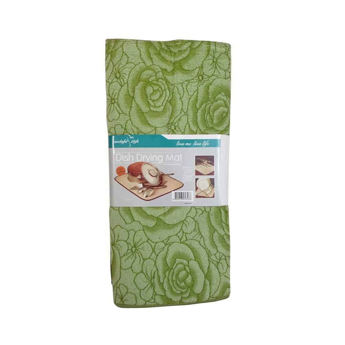Inditradition Kitchen Sink Utensil Drying Draining Mat | Microfiber Utensils Drying Mat, Green Printed (15 x 20 Inches)
