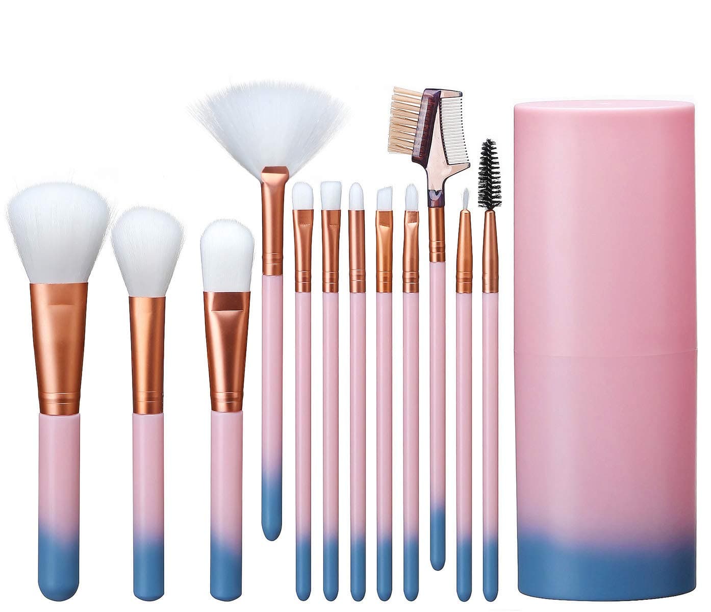 Elisel Makeup Brush Sets 12 Pcs Makeup Brushes Travel makeup brush set Eye shadow brush, foundation brush, blush brush and other cosmetic tools(Pink-Blue)