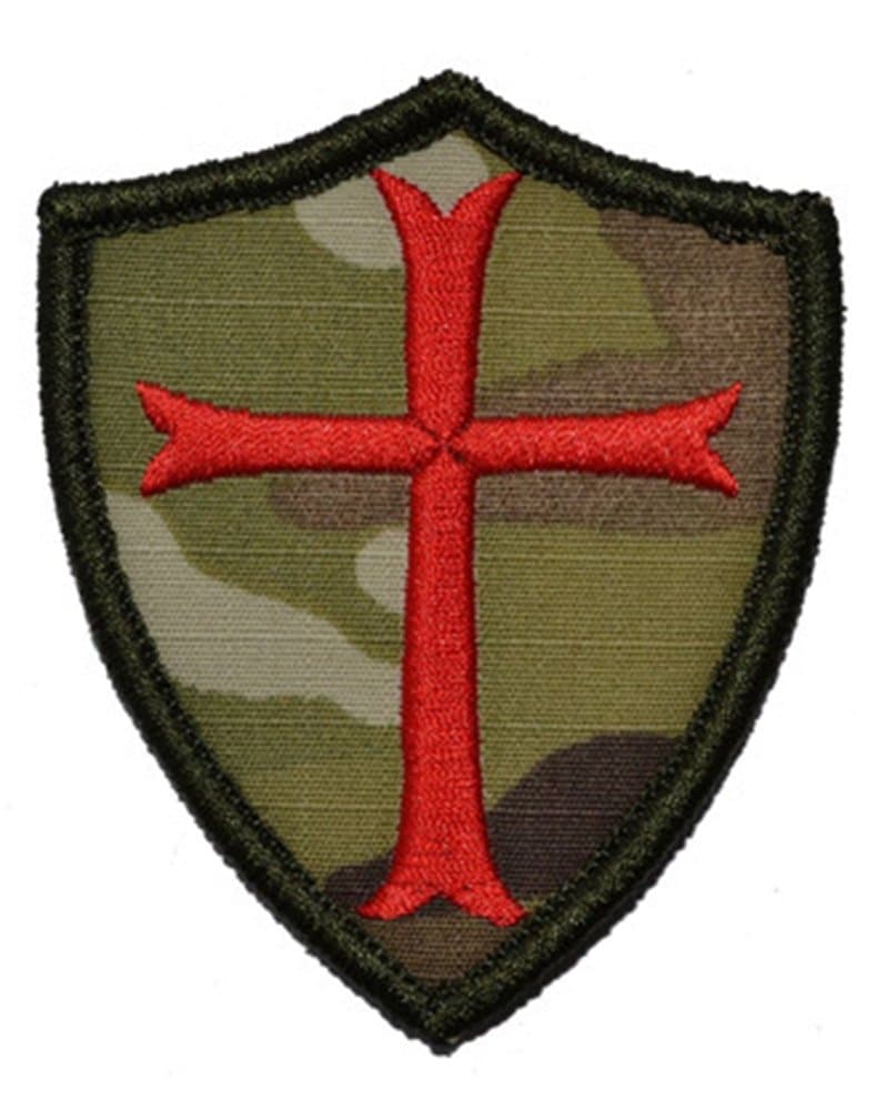 Knights Templar Cross Shield Military Hook and Loop Applique Patch (Military Green)