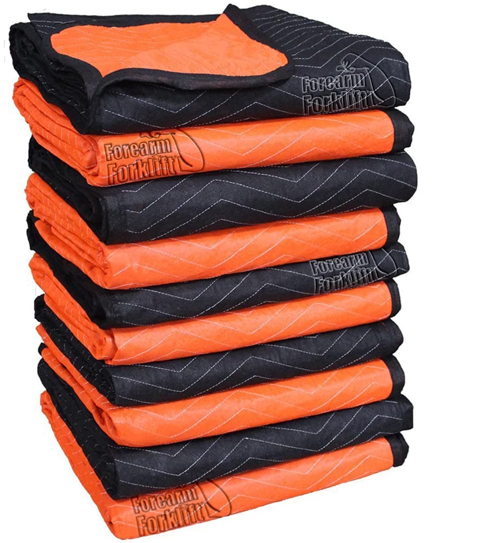 Forearm Forklift FFMB10 Full Size Medium Weight Quilted Moving Blanket (45.6 lb/dz), 72" x 80", Blaze Orange/Black