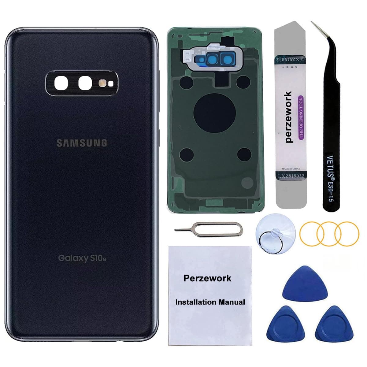 Rear Back Glass Replacement for Samsung Galaxy S10+ Plus with Reparing Tool kit and Pre-Installed Adhesive (Prism Black)