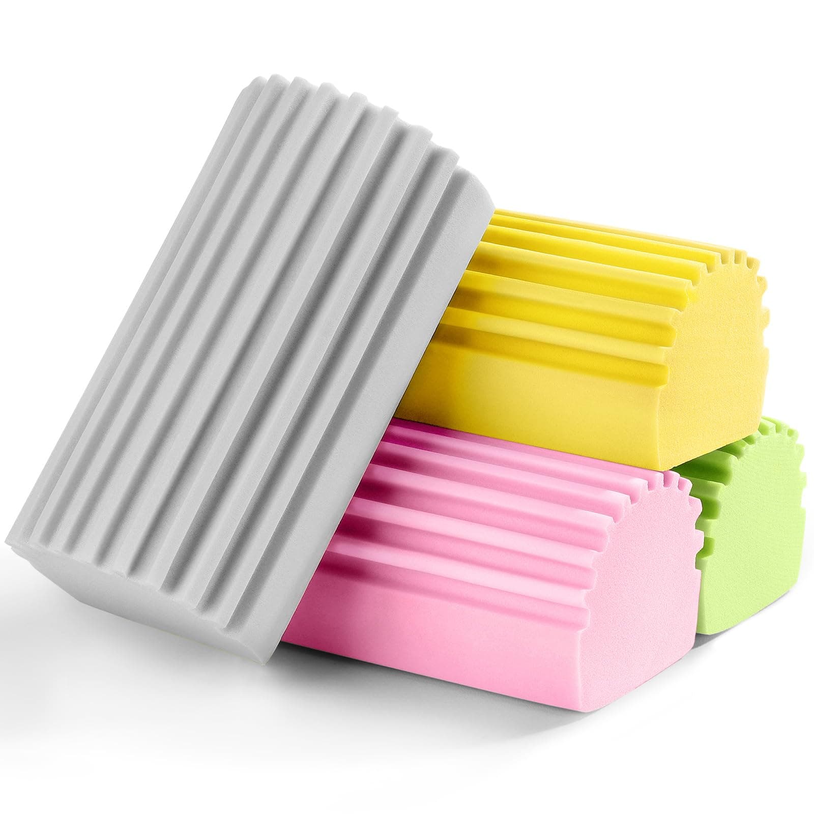 4-Pack Damp Clean Duster Sponge,Damp Dusting Sponge,Duster Baseboard Cleaner Sponge with Ridges,Reusable Wet Duster Sponge,Household Cleaning Sponges for Blinds(Grey,Yellow,Pink,Green)
