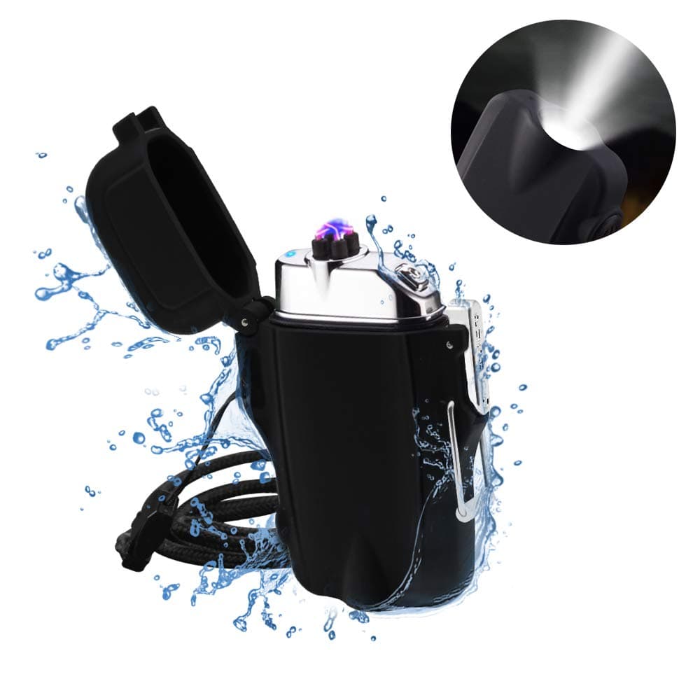 dibikou Electric Lighter Arc Lighter LED Flashlight 2 in 1 USB Rechargeable lighter Windproof Waterproof for Camping Hiking Adventure Outdoor (Black)