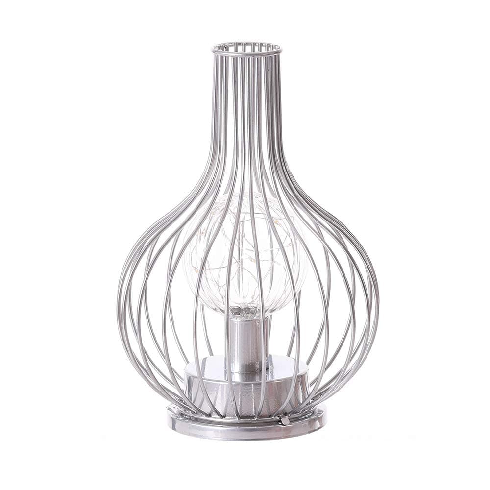 Iron Table Lamp Industrial Wrought Iron Bedside Table Light with Battery Operated Decorative Lighting for Room Bar Hotel (Silver, A)