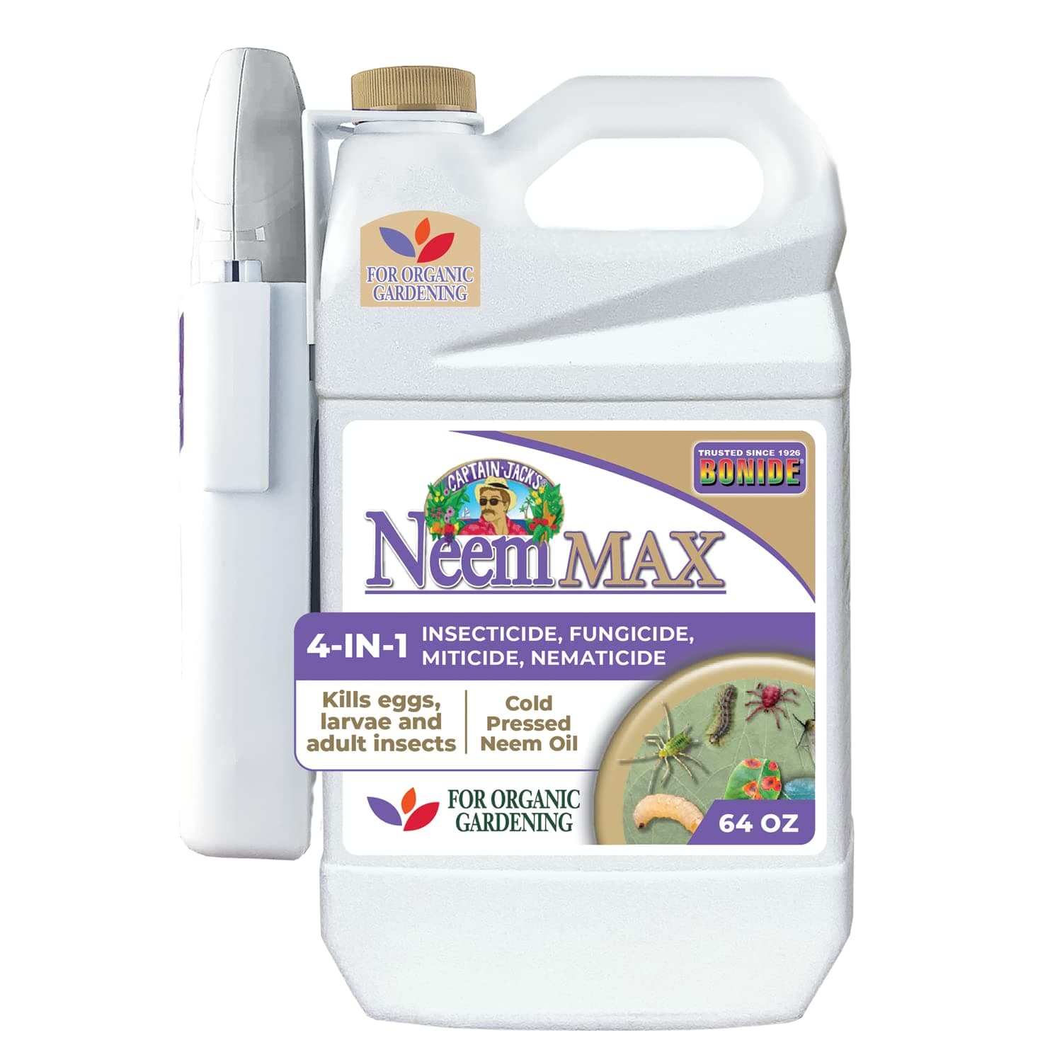 Captain Jack's 64 oz Neem Max Cold Pressed Neem Oil Spray for Indoor or Outdoor Plants & Organic Gardening