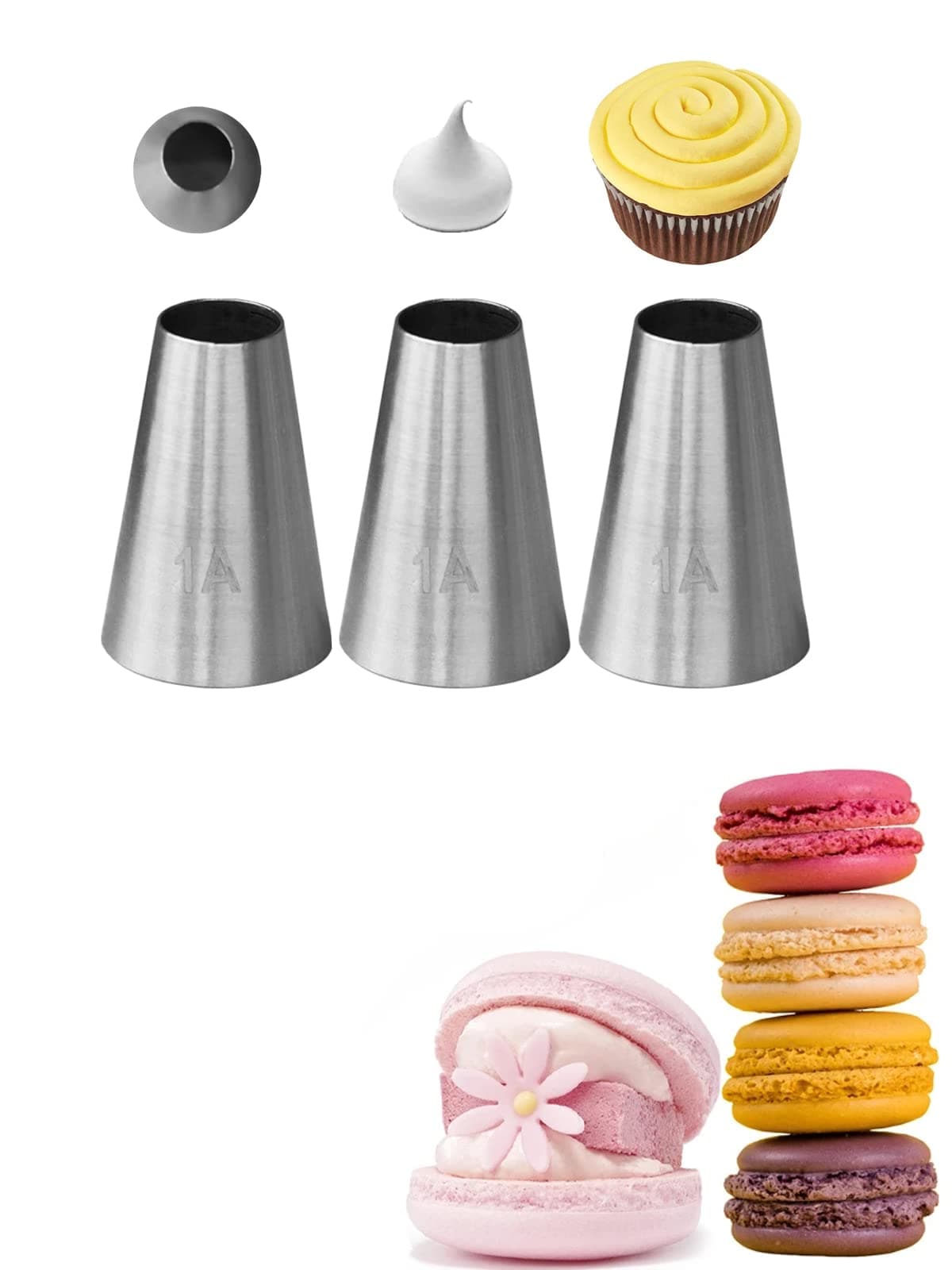 1A Piping Tip,Large 1A Tip for Cake Decorating,Round tip for macarons,3 Pcs