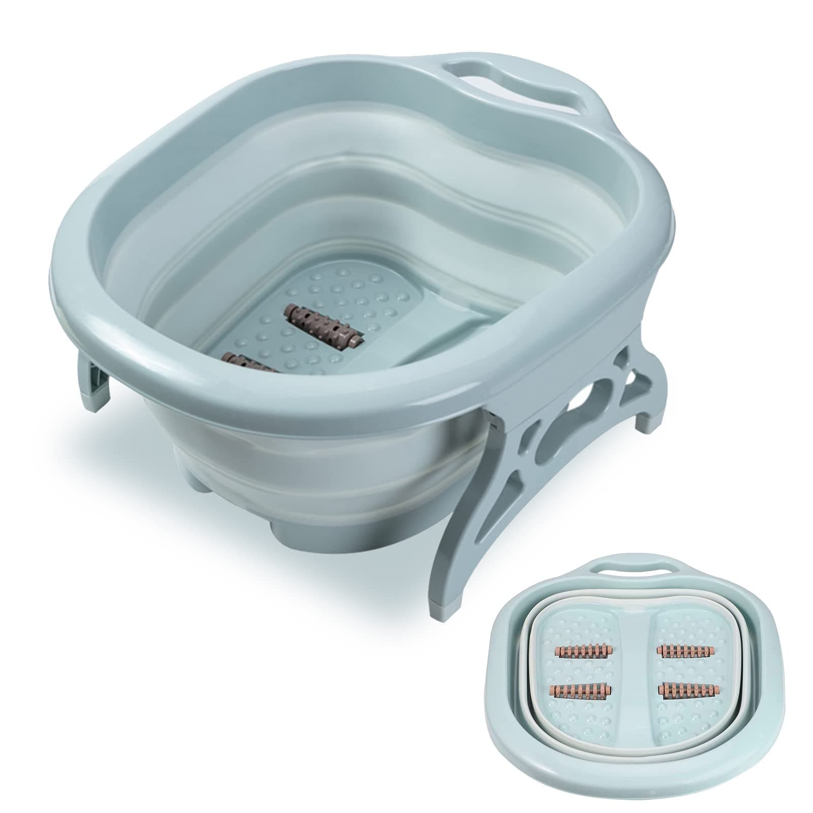 DAYONG Collapsible Foot Soaking Bath Basin,Large Foot Bath Plastic Tub with Massage Rollers and Foot Callus Remover,Foot Soaking Tub for Home Spa (Blue)