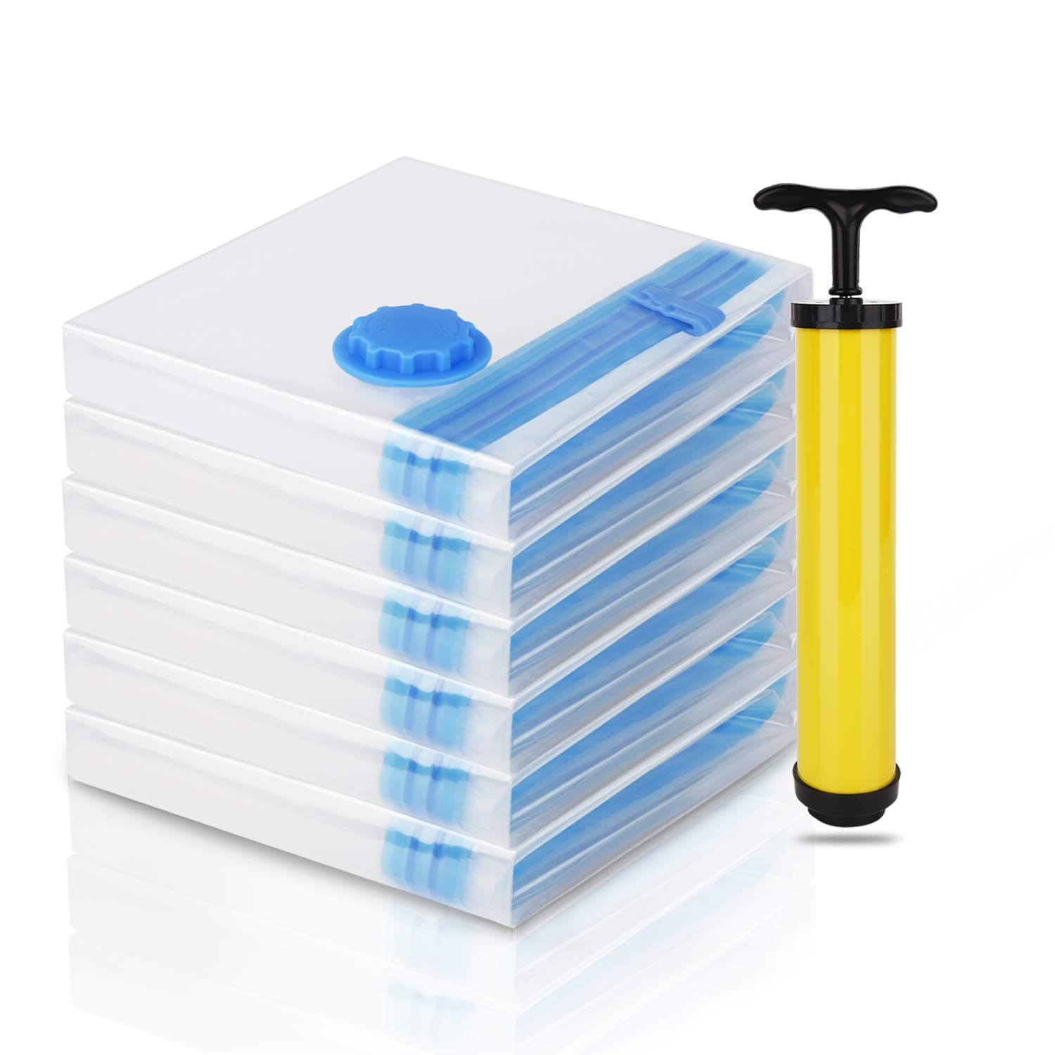 SkyGenius Medium Vacuum Storage Bags for Clothes, Thin Sheets, Towel, Works with Any Vacuum Cleaner, Travel Space Saver Bags (6 Pack 20”x28” with Travel Hand Pump)