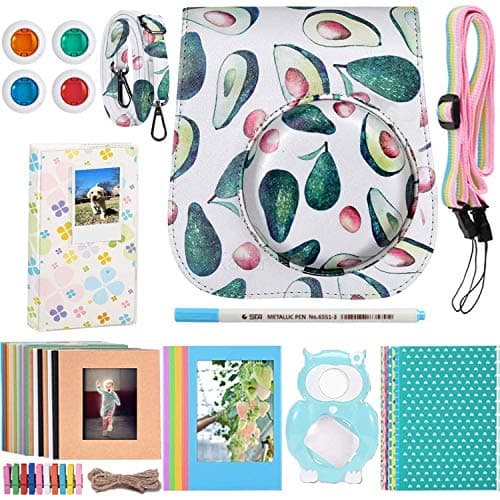 Katia Instant Camera Accessories Bundle Compatible for Fujifilm Instax Mini 9 / Mini 8+ / Mini 8 Instant Film Camera. Includes Camera Case, Album, Frame, Stickers, Strap,etc - Avocado