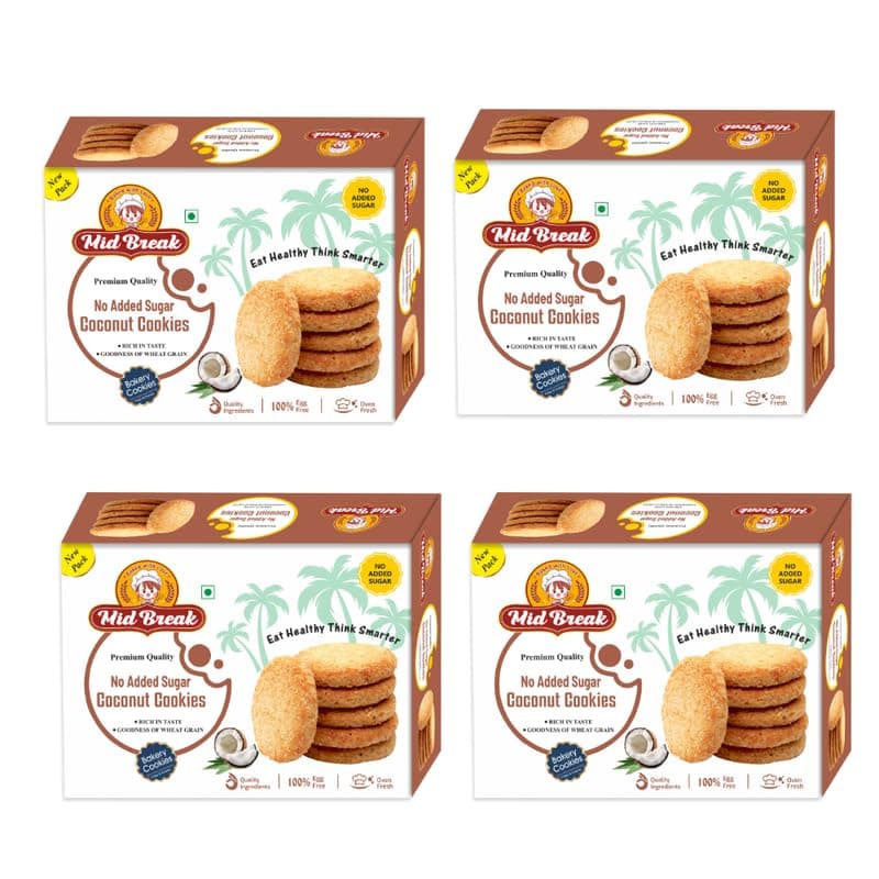 No Added Sugar Coconut Biscuits - 300gm (Pack Of 4) | High Fiber, Gut-Friendly, Low Glycemic Index Cookies | Tasty Biscuits For Healthy Tea Time Snacking
