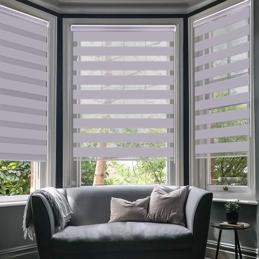 LUCKUP Horizontal Window Shade Blind Zebra Dual Roller Blinds Day and Night Blinds Curtains，Easy to Install 41.3" x 59" Grey