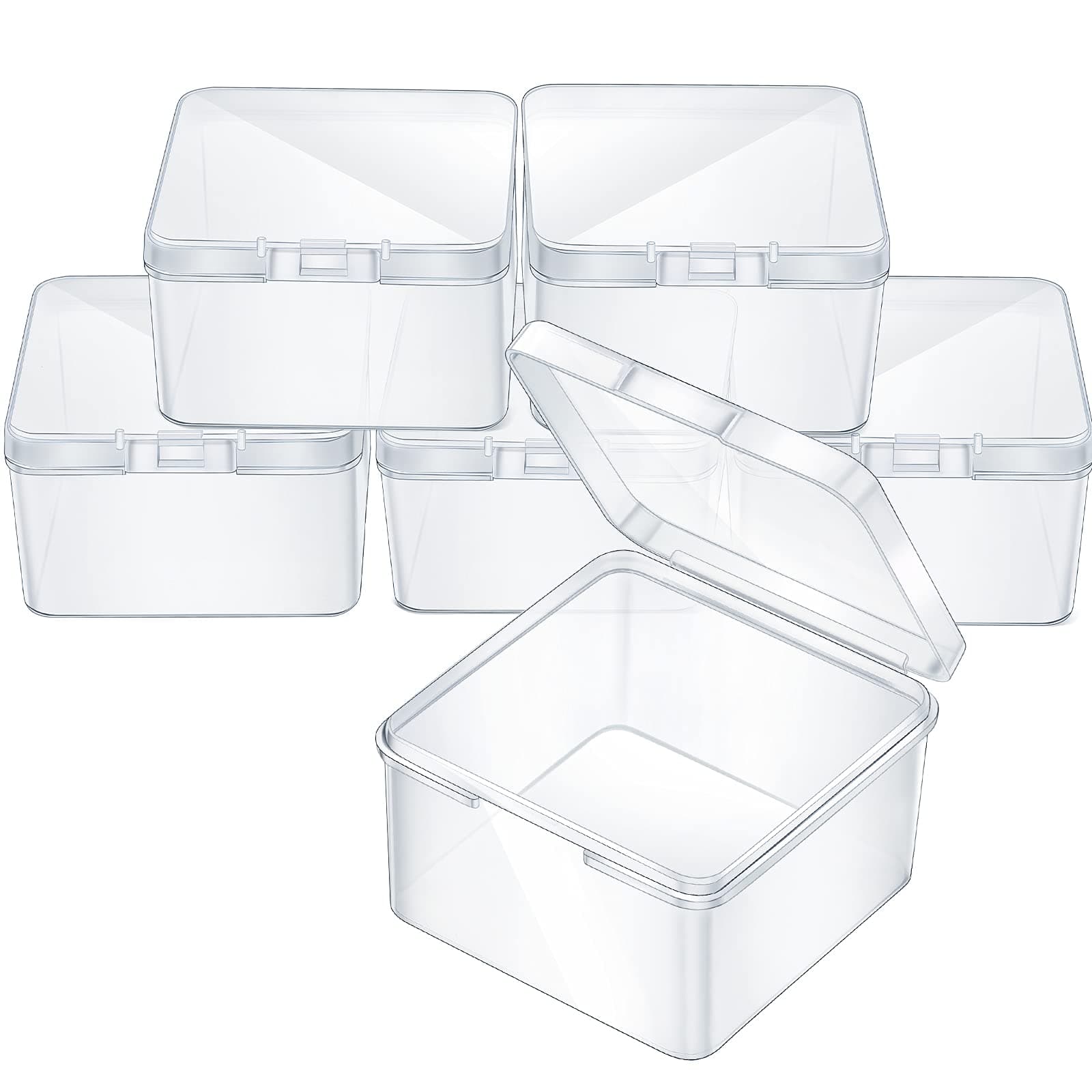 Jetec 6 Pieces Mini Plastic Clear Beads Storage Containers Box for Collecting Small Items, Beads, Jewelry, Business Cards, Game Pieces, Crafts (2.5 x 2.5 x 1.6 Inch)