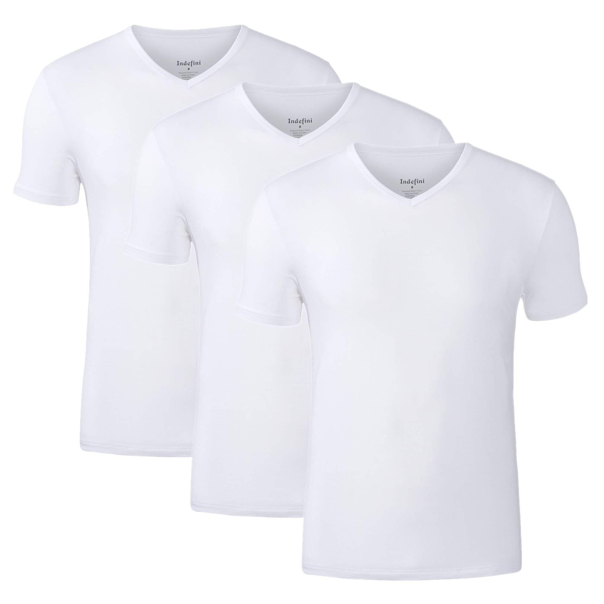Men's Micro Modal Undershirts V-Neck Soft Comfy Slim Fit Tees Short Sleeve Men T-Shirts, 3 Pack of White - S