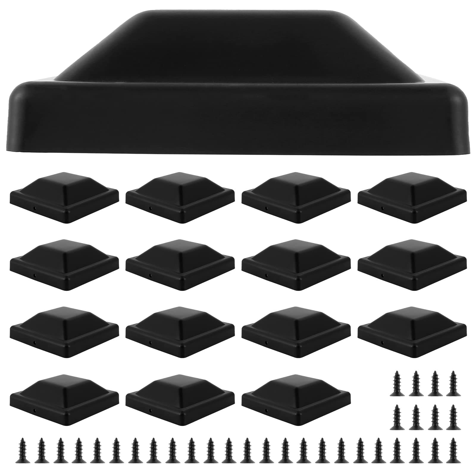 16Pcs Fence Post Caps, 3.5inch Black Deck Post Caps with 32 Screws, Waterproof Outdoor Post Caps Cover Protects Fence Posts from Rot Reusable Plastic Fence Poles Caps for Fence Post Outdoor