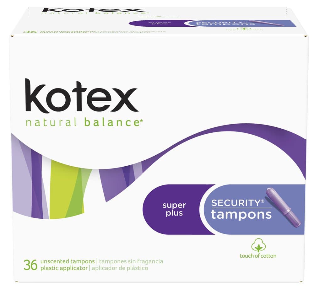 Kotex Natural Balance Security Tampons, Super Plus Absorbency, Double Pack, 36 ct. (Pack of 6)
