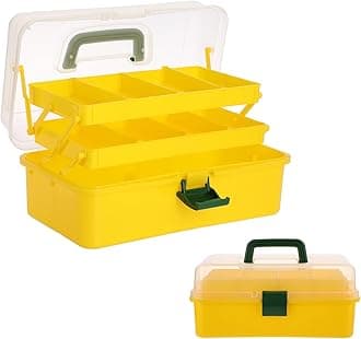 BTSKY 3-Layer Plastic Dividing Storage Box Craft Organizer with Adjustable Spacers Portable Handled Art Supply Organizer Multipurpose Home Utility Box for Sewing (Yellow+Green)