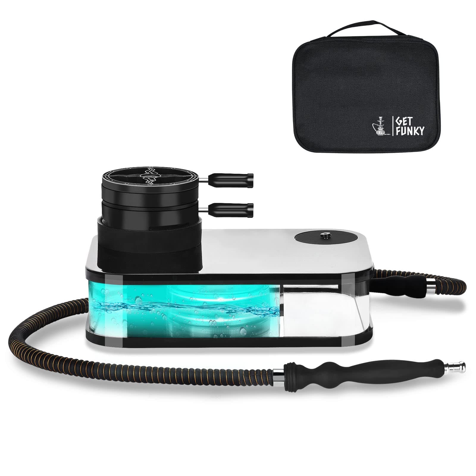 Get Funky Hookah Set - Book Style Base, Silicone Bowl, LED Light & Remote - Black